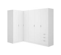 Vente-unique-Armadio angolare 6 ante e 3 cassetti L213 cm Bianco - LISTOWEL