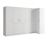 Vente-unique-Armadio angolare 6 ante e 3 cassetti L311 cm Bianco - LIZANDRO