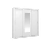 Vente-unique-Armadio con specchio 3 ante scorrevoli L220 cm Bianco - ROXANE