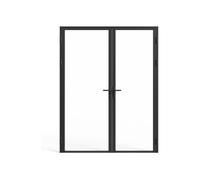 Vente-unique-Blocco porta reversibile a due battenti 2 x H204 x L93 cm in Alluminio e Vetro temperato Nero - LOXTON