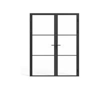 Vente-unique - Blocco porta reversibile a due battenti H204 cm x L146 cm in Alluminio e Vetro temperato - MASERU