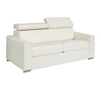 Vente-unique - Canapé 4 Places Convertible Express en Cuir de Buffle Blanc - Couchage à Lattes Larges 160 cm - Matelas 22 cm avec mémoire de Forme