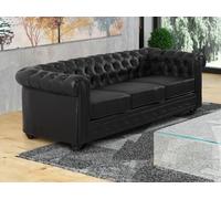 Vente-unique Chesterfield - Divano a 3 posti in simile, colore: Nero