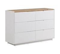 Vente-unique-Comò 6 cassetti MDF Bianco Laccato e Rovere - AMANI