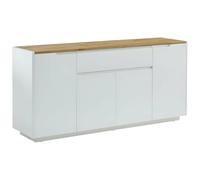 Vente-unique - Credenza 4 Ante e 1 cassetto MDF Laccato Bianco, Bianco e Rovere - Amani