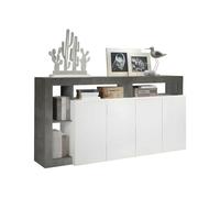 Vente-unique - Credenza 4 ante e 4 nicchie Bianco laccato e Calcestruzzo - SEFRO