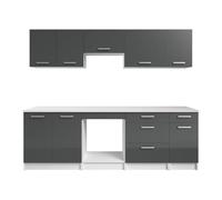 Vente-unique - Cucina completa - con piano di lavoro 240 cm - grigio lucido e bianco - TRATTORIA