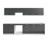 Vente-unique - Cucina completa - con piano di lavoro 300 cm - grigio lucido e bianco - TRATTORIA