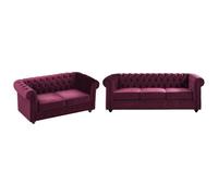 Vente-unique - Divani a 3 posti e 2 posti in velluto viola Chesterfield