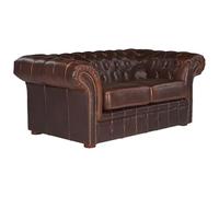 Vente-unique-Divano 2 posti Chesterfield in pelle invecchiato - Marrone - CLOTAIRE