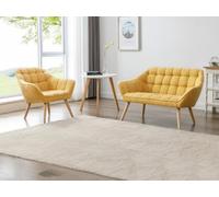 Vente-unique-Divano 2 posti e poltrona in Tessuto Giallo senape - CASERTA