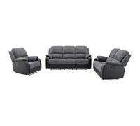 Vente-unique - Divano 3+2+1 relax in Microfibra e Similpelle Grigio e Nero - BRODY