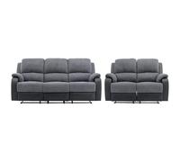 Vente-unique Divano 3+2 Relax in Microfibra e Similpelle Grigio e Nero Brody