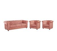 Vente-unique - Divano 3 posti+ 2 Poltrone Chesterfield - velluto - rosa