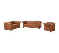 Vente-unique - Divano 3 posti+ Divano 2 posti + Poltrona Chesterfield - pelle - caramello
