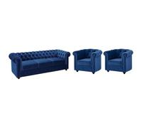 Vente-unique-Divano 3 posti e 2 poltrone CHESTERFIELD in velluto Blu notte
