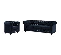 Vente-unique - Divano 3 posti + Poltrona Chesterfield - velluto - nero