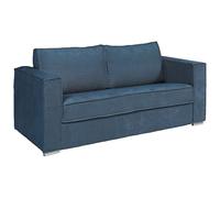 Vente-unique - Divano 4 Posti Pieghevole Express in Tessuto Ciniglia Blu Superficie a Doghe Larghe 160 cm Materasso 22 cm Memory Foam Loreto