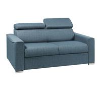 Vente-unique - Divano a 2 posti convertibile Express in tessuto blu con seduta in memory foam, letto 120 cm, materasso 18 cm