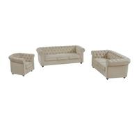 Vente-unique Divano a 3 posti + divano a 2 posti + poltrona Chesterfield - velluto - beige