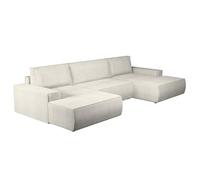 Vente-unique - Divano ad angolo panoramico Convertibile in Velluto a coste crema Amelia