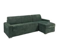Vente-unique - Divano ad angolo reversibile convertibile Express in velluto a coste verde - Letto doghe larghe 140 cm - Materasso 22 cm con memoria di forma - CALITO