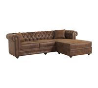 Vente-unique-Divano angolare chesterfield reversibile in microfibra invecchiata Marrone - TOLEDO