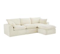 Vente-unique-Divano angolare modulare con pouf in velluto a coste grosse beige - CYROMA