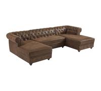 Vente-unique-Divano angolare panoramico in Microfibra aspetto Pelle invecchiata - CHESTERFIELD