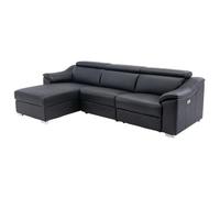 Vente-unique - Divano angolare relax elettrico in Pelle superiore Nera - Angolo a sinistra - PEDRERA