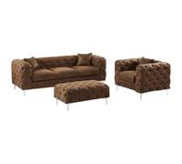 Vente-unique - Divano Chesterfield a 3 posti, poltrona Chesterfield e sgabello Chesterfield, microfibra, effetto pelle vintage, Edwina