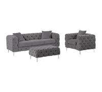 Vente-unique - Divano Chesterfield a 3 posti, poltrona Chesterfield e sgabello Chesterfield, velluto, antracite, Edwina