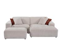 Vente-unique - Divano e pouf in Velluto a coste Beige - Angolo a destra - TIRONO