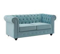 Vente-unique - Divano fisso 2 posti Chesterfield - velluto - azzurro cielo