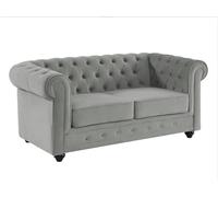 Vente-unique - Divano fisso 2 posti Chesterfield - velluto - grigio chiaro