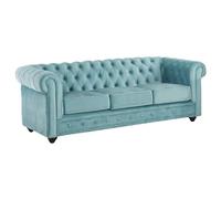 Vente-unique - Divano fisso 3 posti Chesterfield - velluto - azzurro cielo