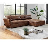 Vente-unique-Divano letto angolare in microfibra effetto invecchiato - Marrone vintage - Angolo a destra - ROMANE