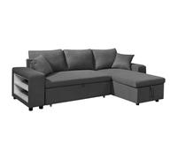 Vente-unique - Divano letto angolare reversibile con contenitore portaoggetti e pouf in Tessuto Antracite - SELIM