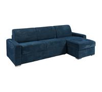 Vente-unique-Divano letto angolare reversibile express in Velluto a coste Blu Letto 160 cm Materasso 14 cm - CALITO