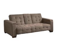 Vente-unique - Divano letto clic clac a 3 posti in Tessuto microfibra Marrone con ripiano centrale reclinabile - DEVONSHIRE