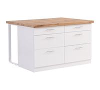 Vente-unique-Isola centrale da cucina con 6 cassetti in MDF e Metallo Bianco e le chiaro - ALEGRITA