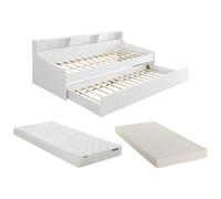 Vente-unique-Letto 90 x 200 cm con vani contenitori Bianco + Materasso - LUNOVICA