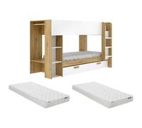 Vente-unique-Letto a castello 2 x 90 x 200 cm con contenitori e armadio Bianco e le + Materasso - OSANA