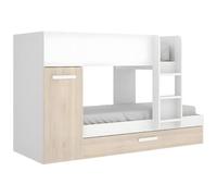 Vente-unique - Letto a Castello con cassetto Letto Estraibile e contenitori 3 x 90 x 190 cm Bianco e le - Anthony