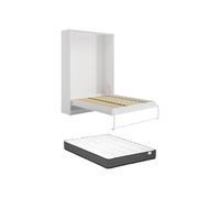 Vente-unique-Letto a scomparsa 160 x 200 cm - Apertura verticale manuale - Bianco + Materasso - BEGANIO