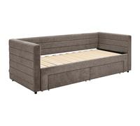 Vente-unique-Letto a scomparsa 2x80x200cm Con rete a doghe a pettine e cassetti Tessuto testurizzato Tortora - CAMITY