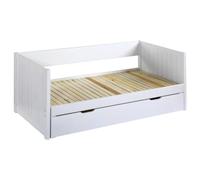 Vente-unique-Letto a scomparsa con cassetto - 90 x 190 o 174 x 190 cm - Pino e MDF - con rete a pettine e cassetto - Bianco ALFIERO II