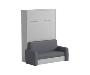 Vente-unique-Letto a scomparsa con divano 140 x 200 cm Apertura verticale manuale Bianco e Grigio - VACIALA II