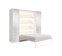 Vente-unique - Letto a scomparsa verticale 160x200 cm 2 colonne portaoggetti - con specchi e led - beige - Rapili