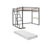 Vente-unique - Letto a soppalco 140 x 200 cm Metallo e MDF Nero e le + Materasso -